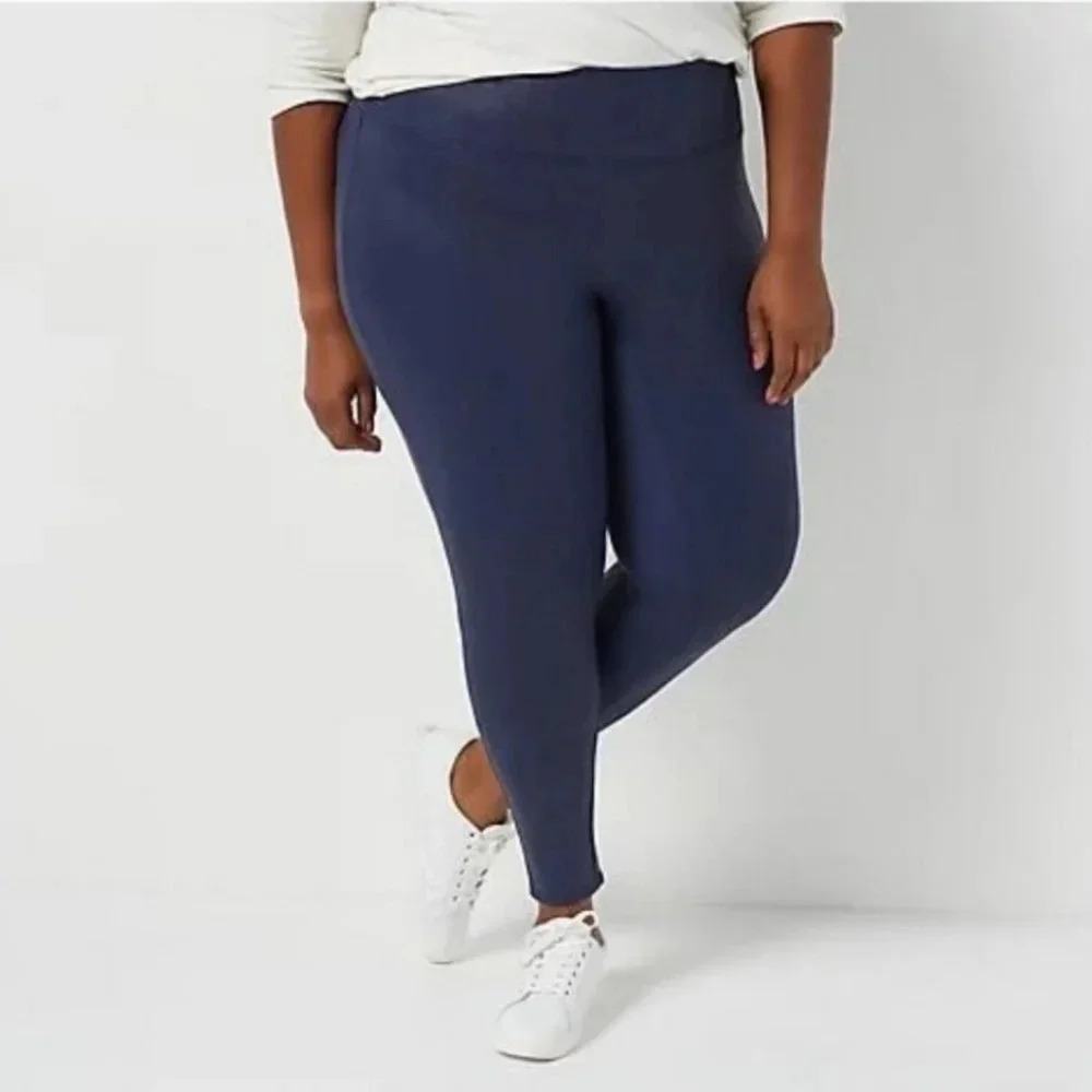 All Worthy by Hunter McGrady Navy Blue Coated High Rise Leggings, Size 2X, EUC!